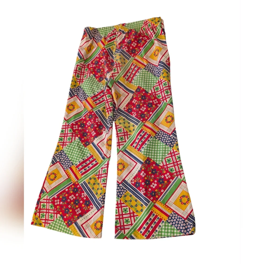 70s Sears Vintage Girls patchwork Floral Print Flare‎ Pants & Matching Set Rare